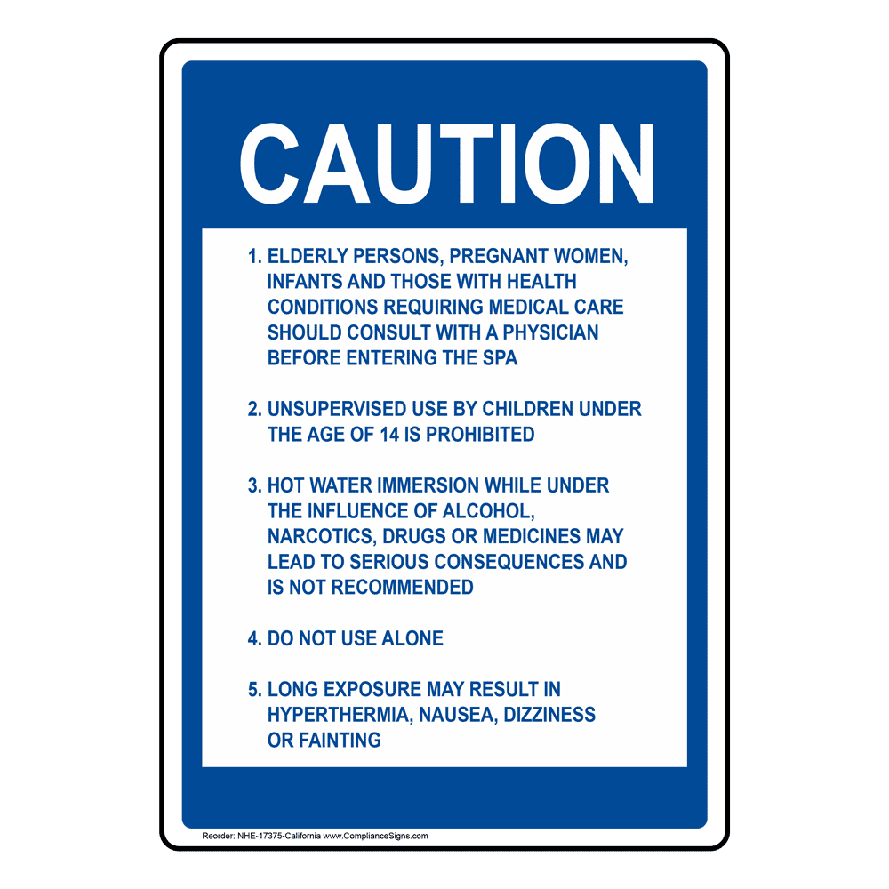 Spa Rules Caution Sign NHE17375California Swimming Pool / Spa