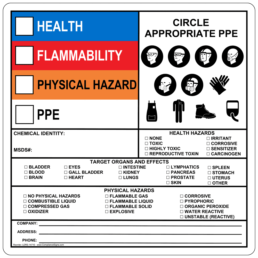 Health Flammability Physical Hazard PPE Roll Label With Symbols LDRE14710