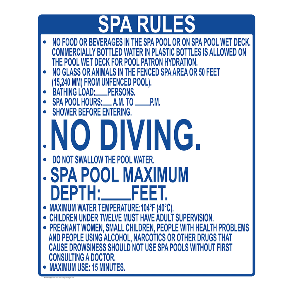 Spa Rules Sign NHE-15267-Florida Swimming Pool / Spa Spa Rules Sign NHE-15267-Florida Swimming Pool / Spa