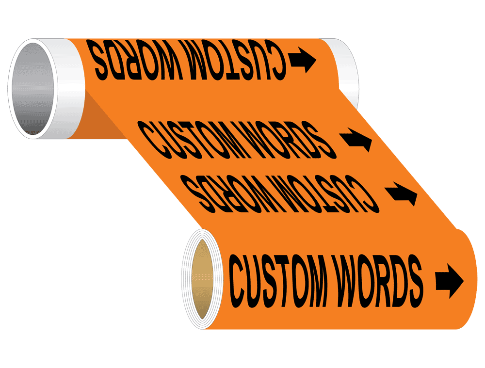Custom Words Wide Pipe Label PIPE-CUSTOM_WideRoll_Black_on_Orange