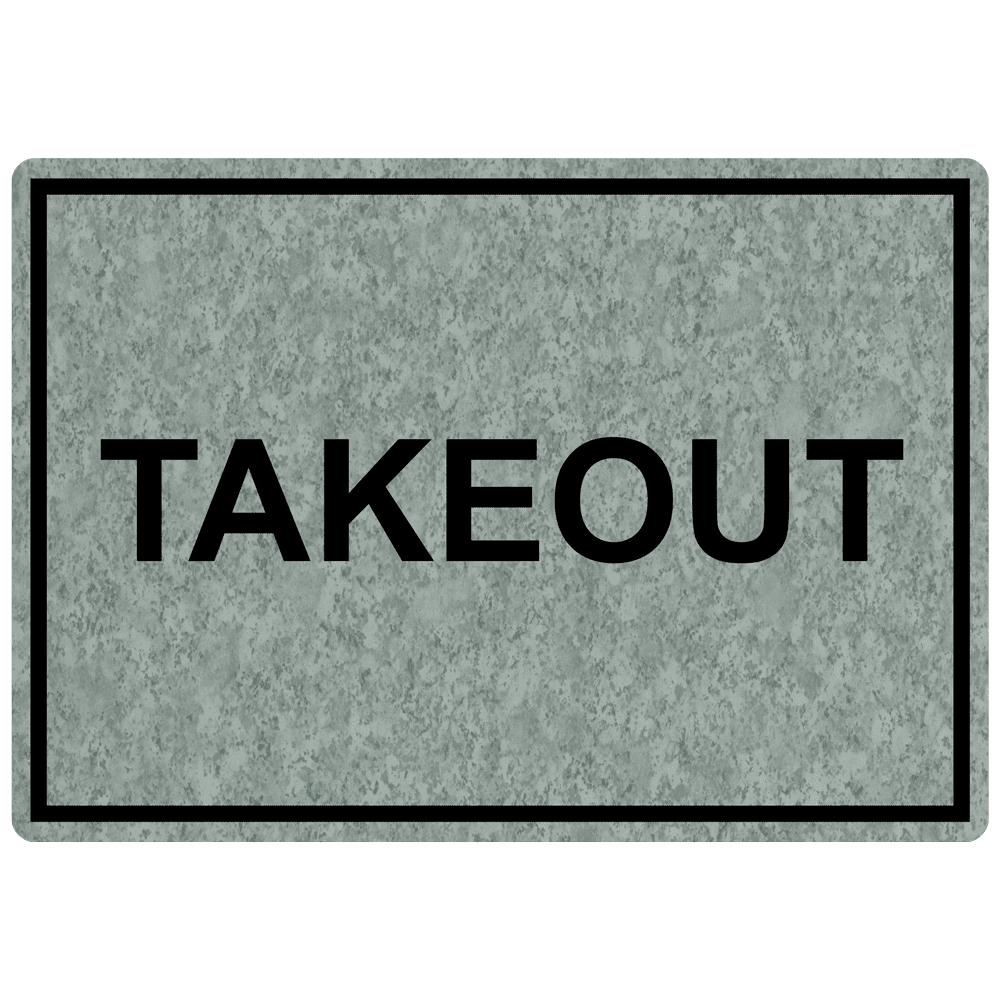 Platinum Marble Engraved TAKEOUT Sign EGRE-15795_Black_on_PlatinumMarble