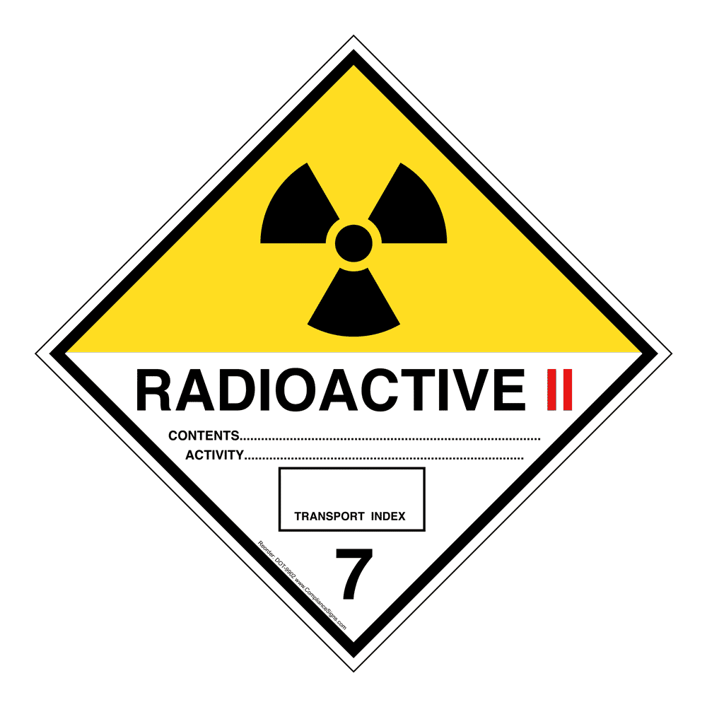 DOT Radioactive II Contents Activity Transport Index 7 Sign DOT9902