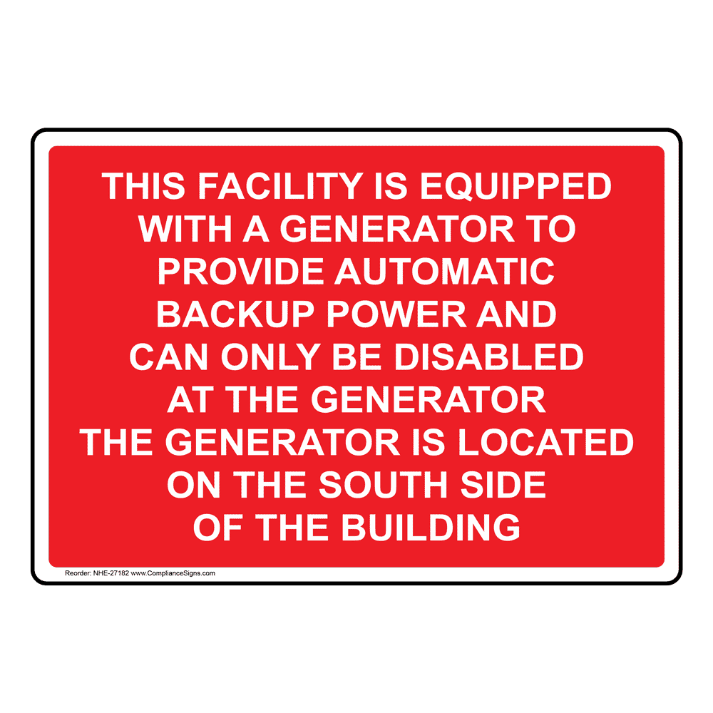 This Facility Is Equipped With A Generator To Sign NHE27182