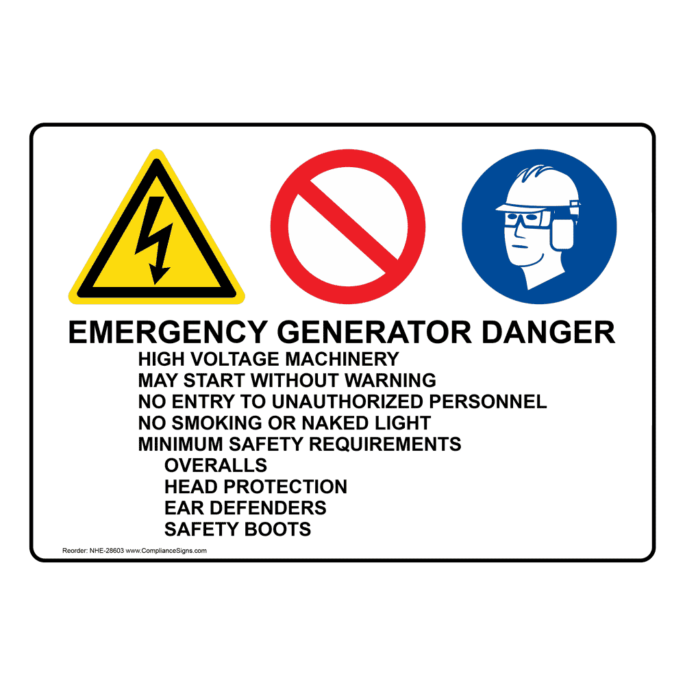 Emergency Generator Danger High Voltage Sign With Symbol NHE28603