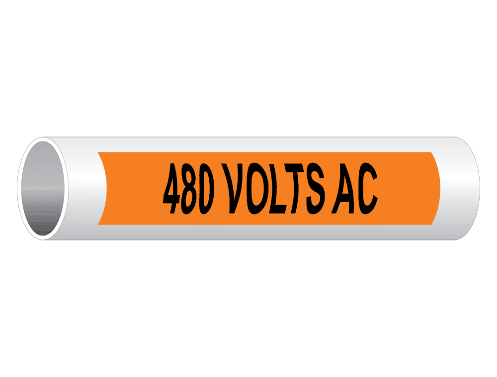 480 Volts Ac Black on Orange Pipe Label PIPE-705_Black_on_Orange