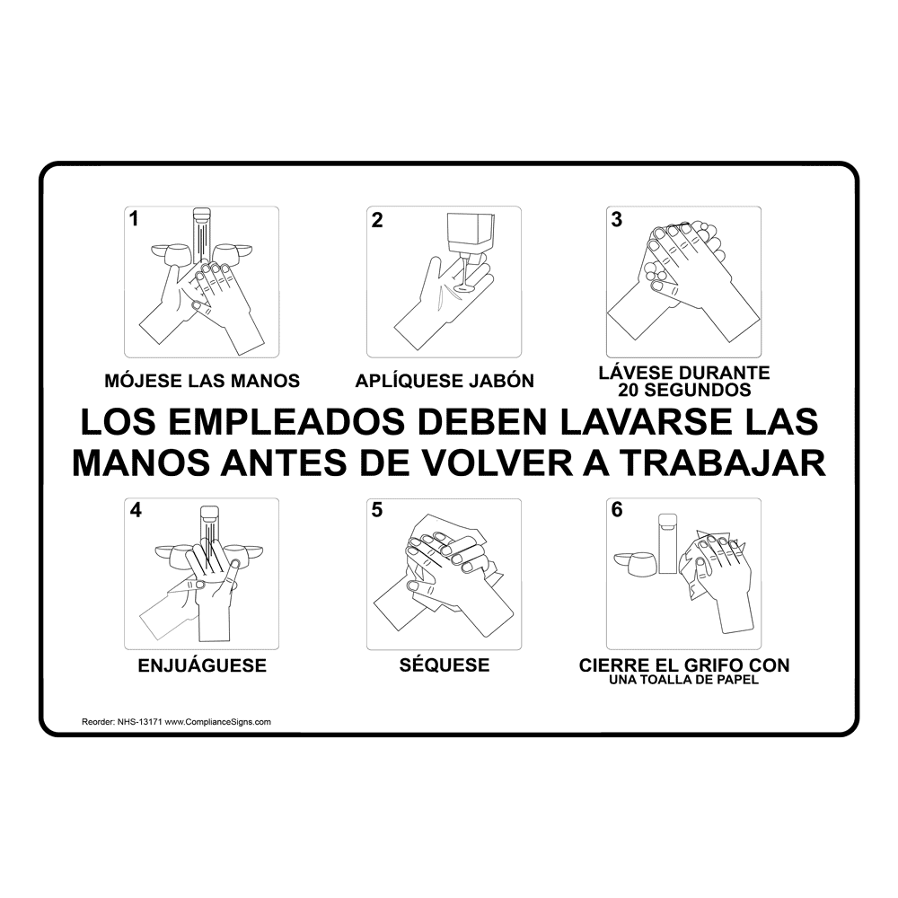 Employees Must Wash Hands Before Returning Work Spanish Sign NHS-13171