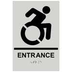 Portrait Entrance (Braille = Entrance) Sign RRE-16801R_BLKonPRLGY