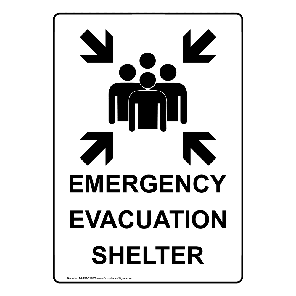 Portrait Emergency Evacuation Shelter Sign With Symbol NHEP27812