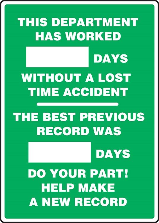 WRITE-A-DAY: _ Days Without .. Accident - The Best Previous Record Was _ Days