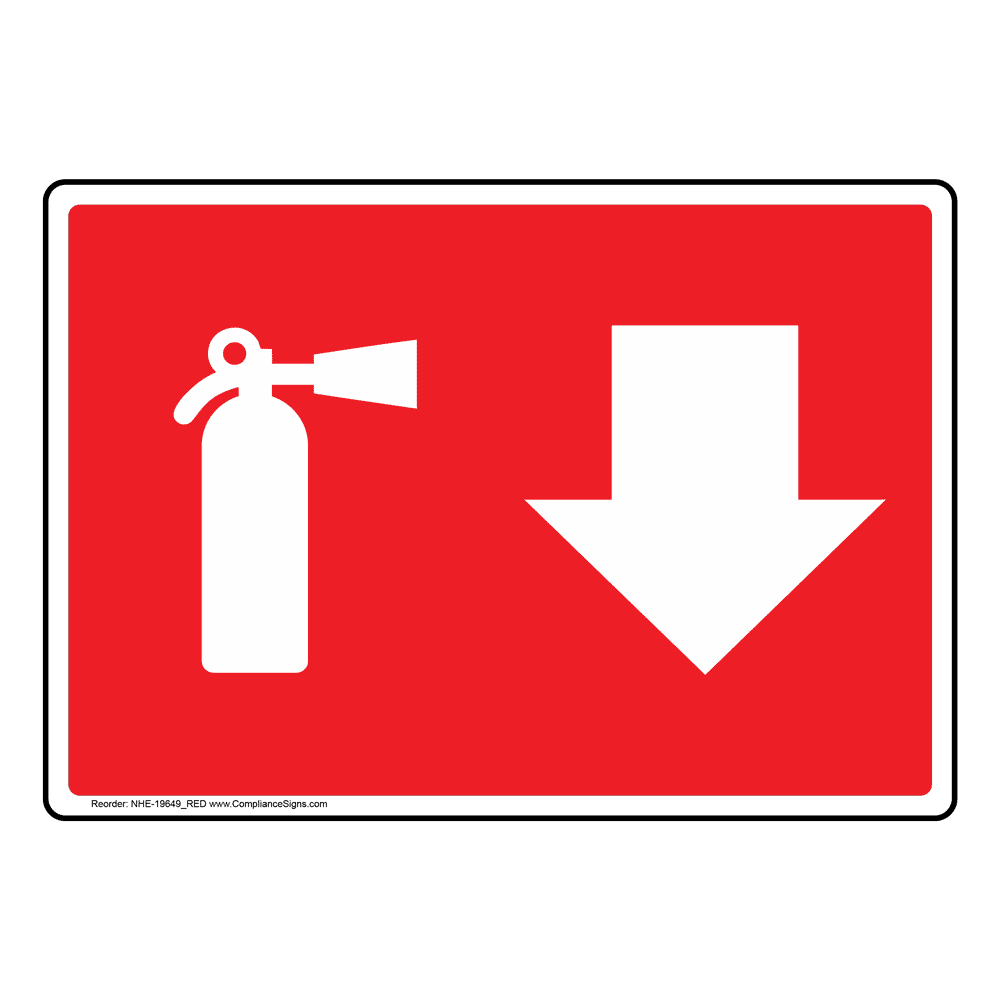 Pictogram Fire Extinguisher [With Down Arrow] Sign NHE19649_RED