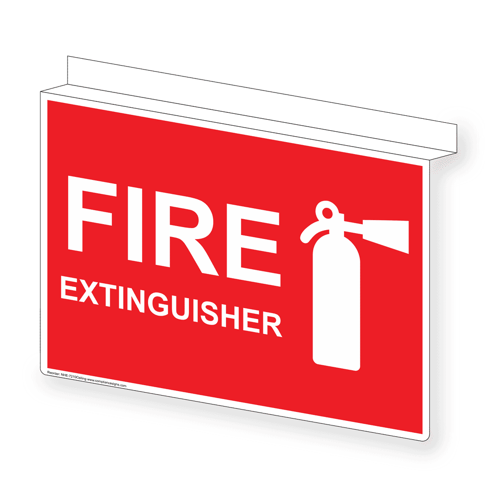 Red Ceiling-Mount FIRE EXTINGUISHER Sign NHE-7210Ceiling