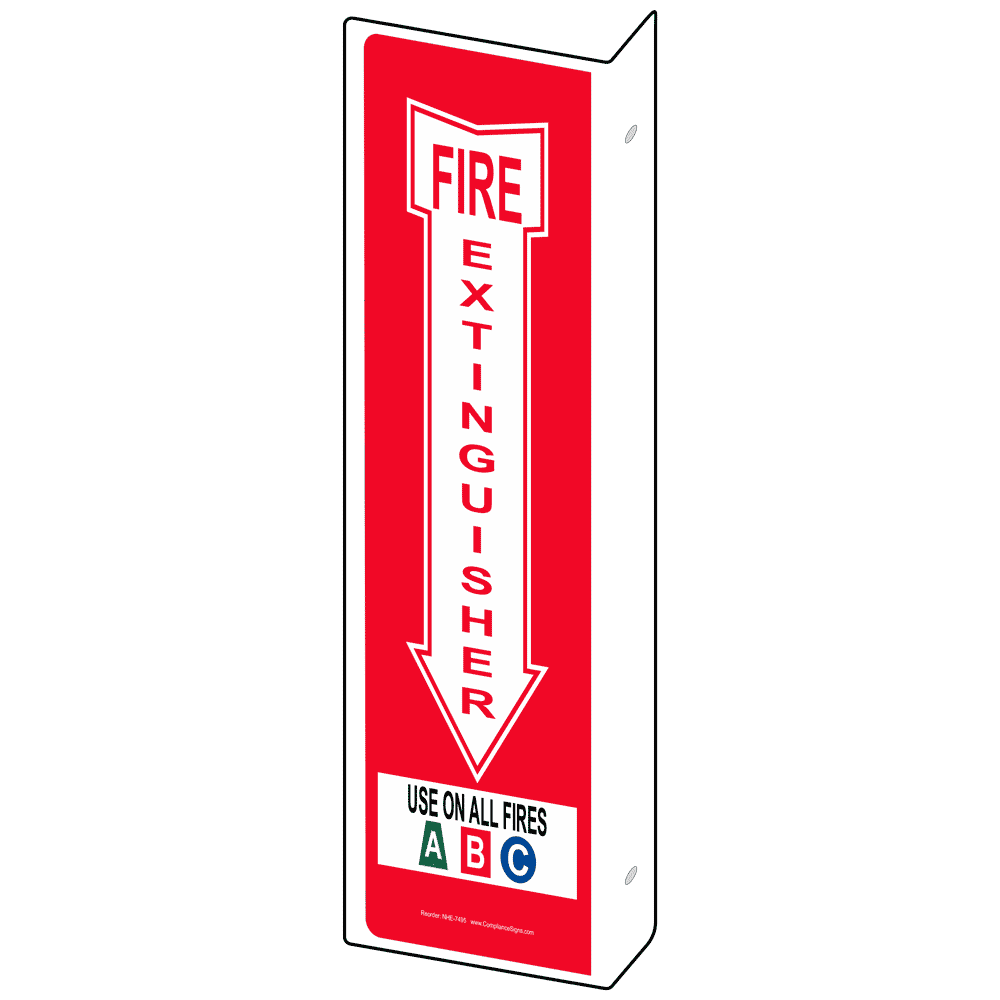 Projection-Mount Red FIRE EXTINGUISHER USE ON ALL FIRES A B C Sign NHE-7495Proj