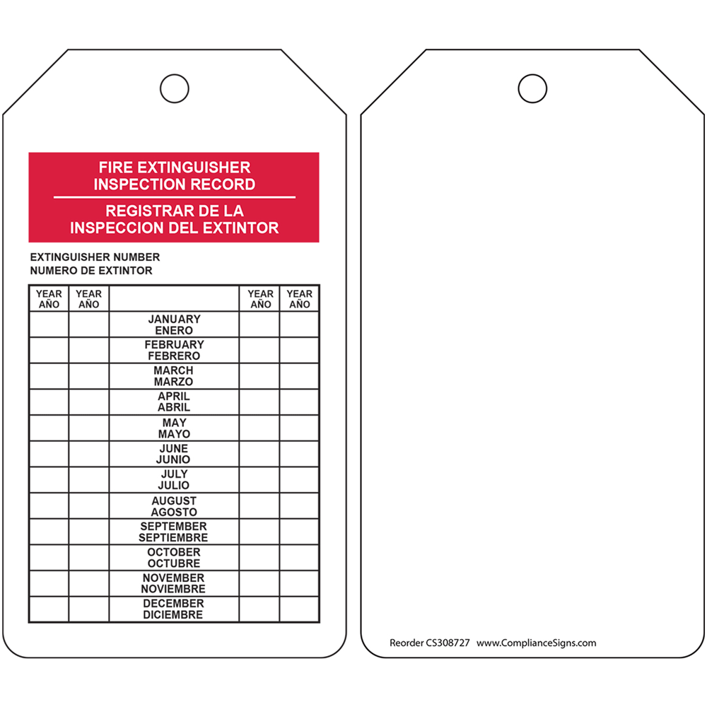 Fire Extinguisher Record Inspect EN & SP Inspection Tags