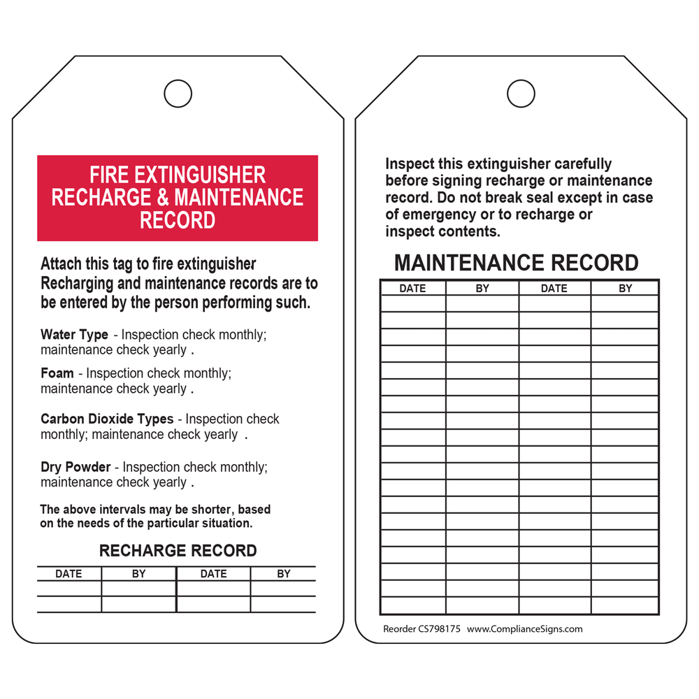 Fire Extinguisher Record Inspect EN & SP Inspection Tags