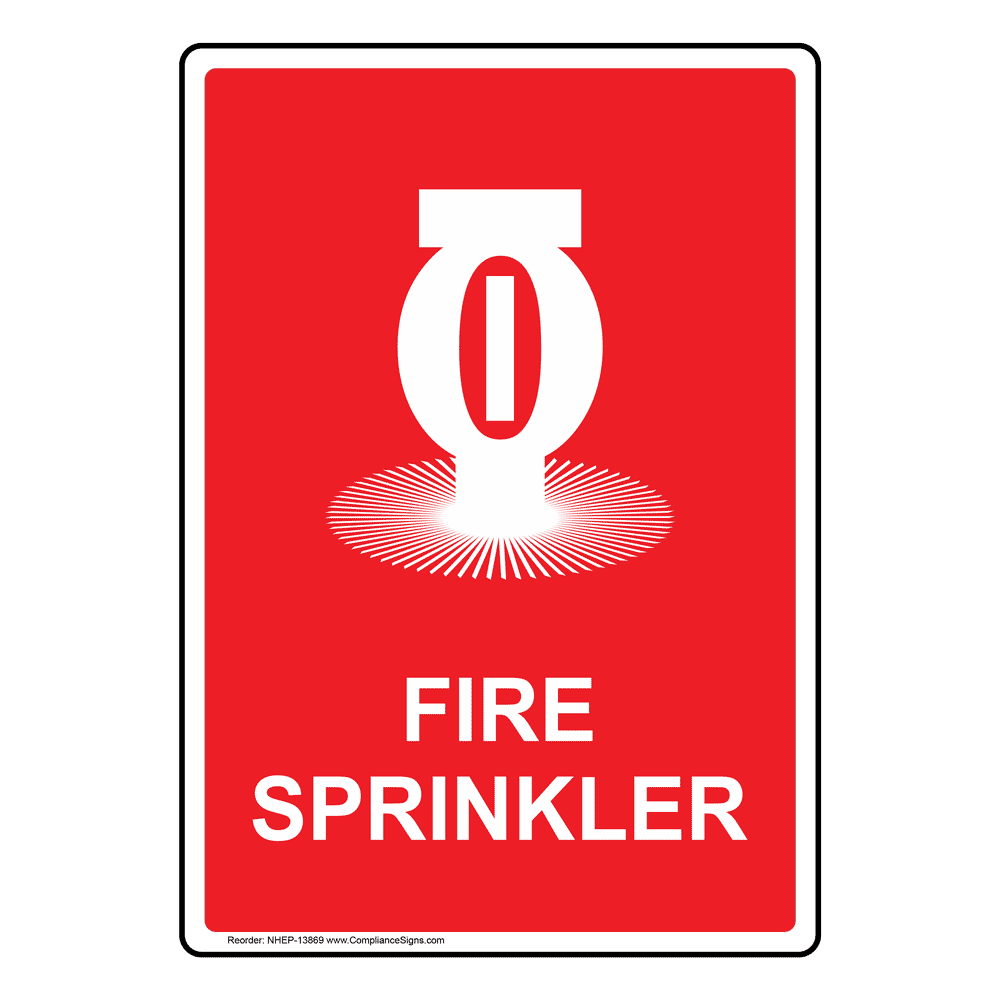 Fire Sprinkler Sign With Symbol NHEP13869