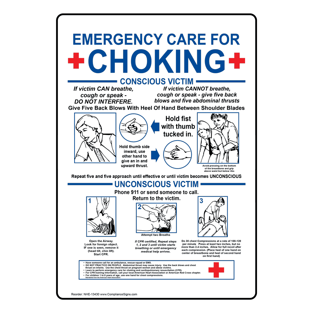 Emergency Care For Choking Spanish Sign NHS13430 Emergency Response