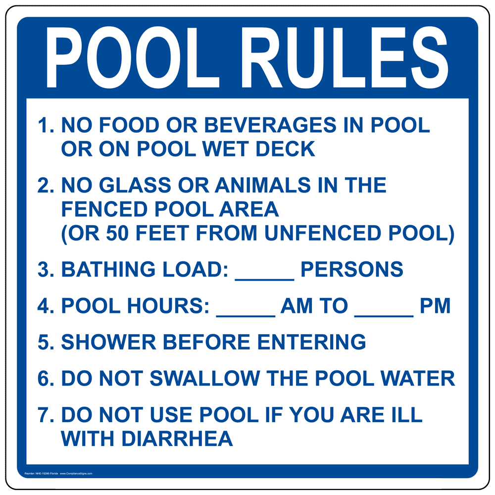 Pool Rules Sign NHE15266Florida Swimming Pool / Spa