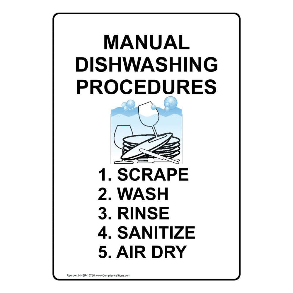 Portrait Manual Dishwashing Procedures Sign With Symbol NHEP-15730