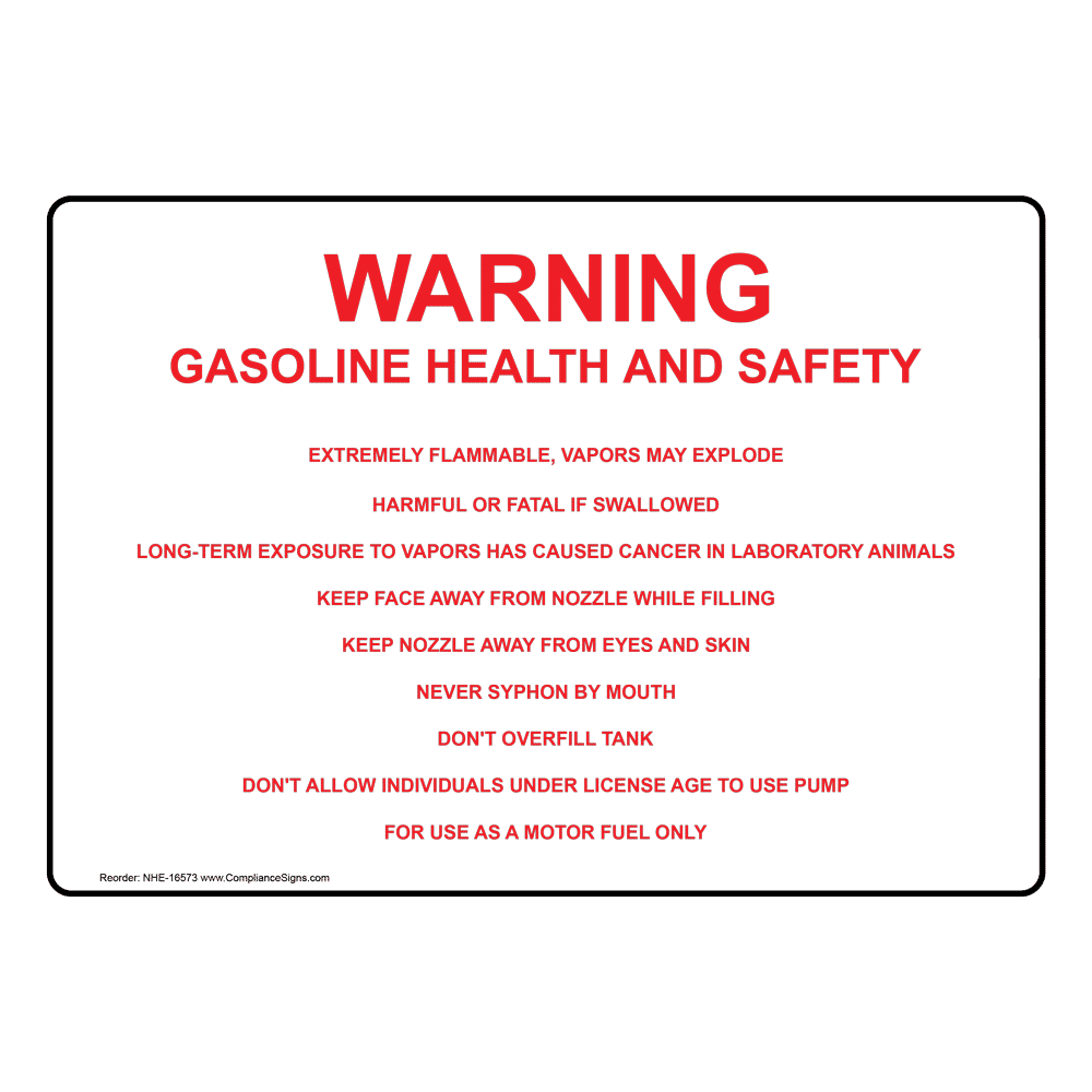 Warning Gasoline Health And Safety Extremely Flammable Sign NHE16573
