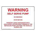 Warning Self Serve Pump No Smoking Stop Motor Sign NHE-16574 Gasoline