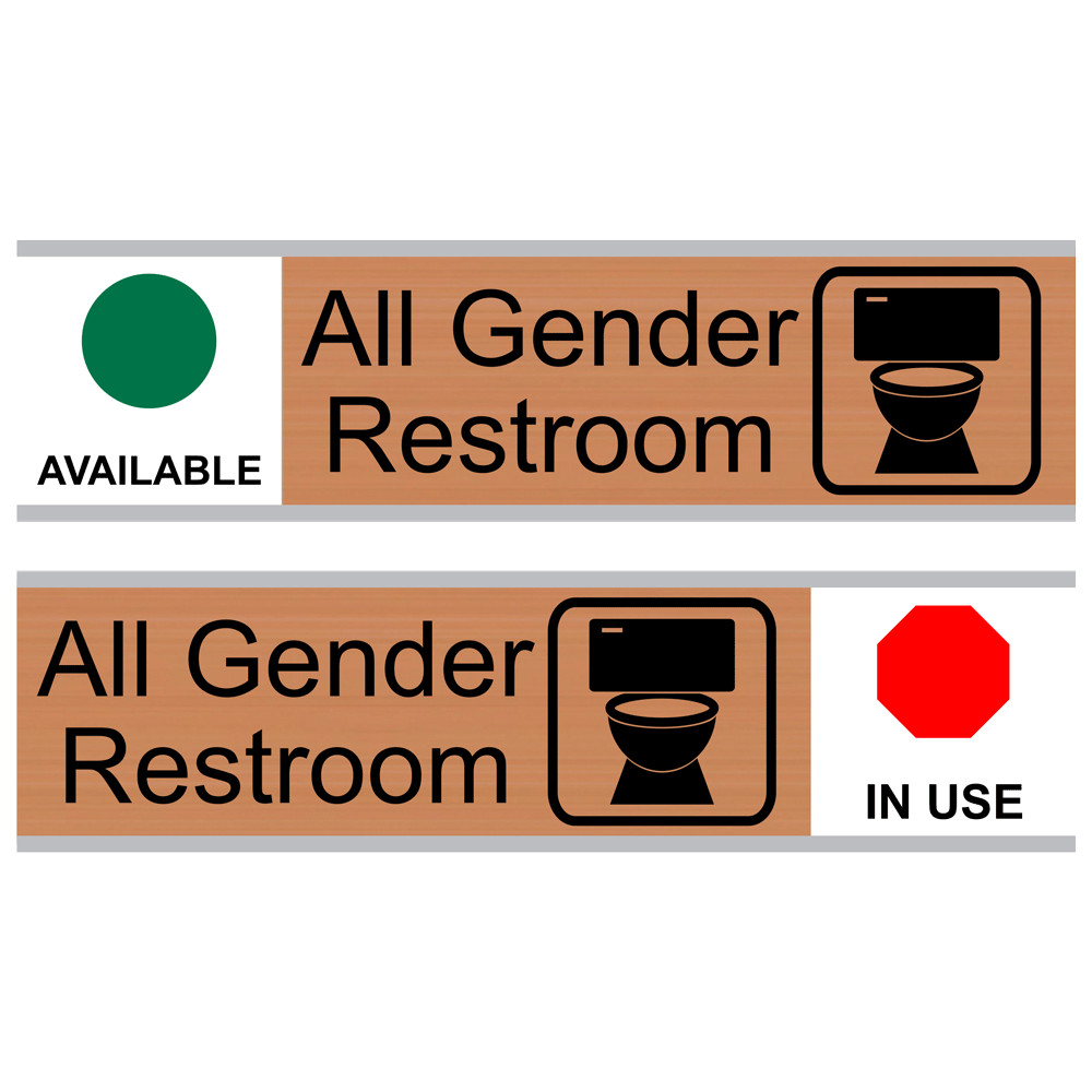 Copper All Gender Restroom (Available/In Use) Sliding Engraved Sign EGRE-25524-SYM-SLIDE_Black_on_Copper