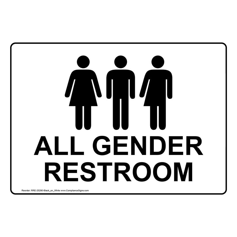 White All Gender Restroom Sign With Symbol Rre 25290 Black On White