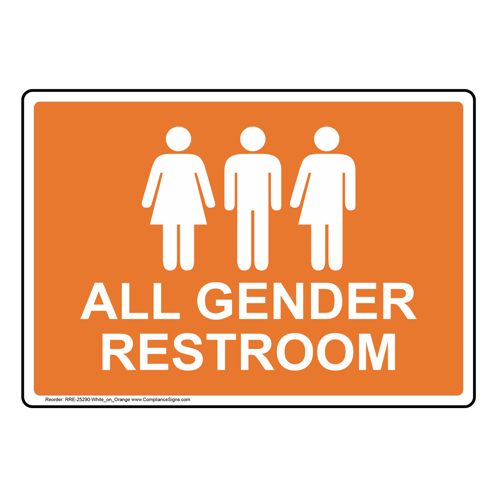Orange All Gender Restroom Sign With Symbol RRE-25290-White_on_Orange