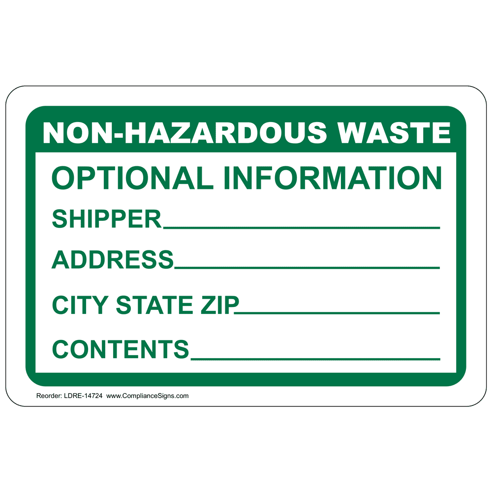 NonRegulated Waste Optional Information Roll Label LDRE14725