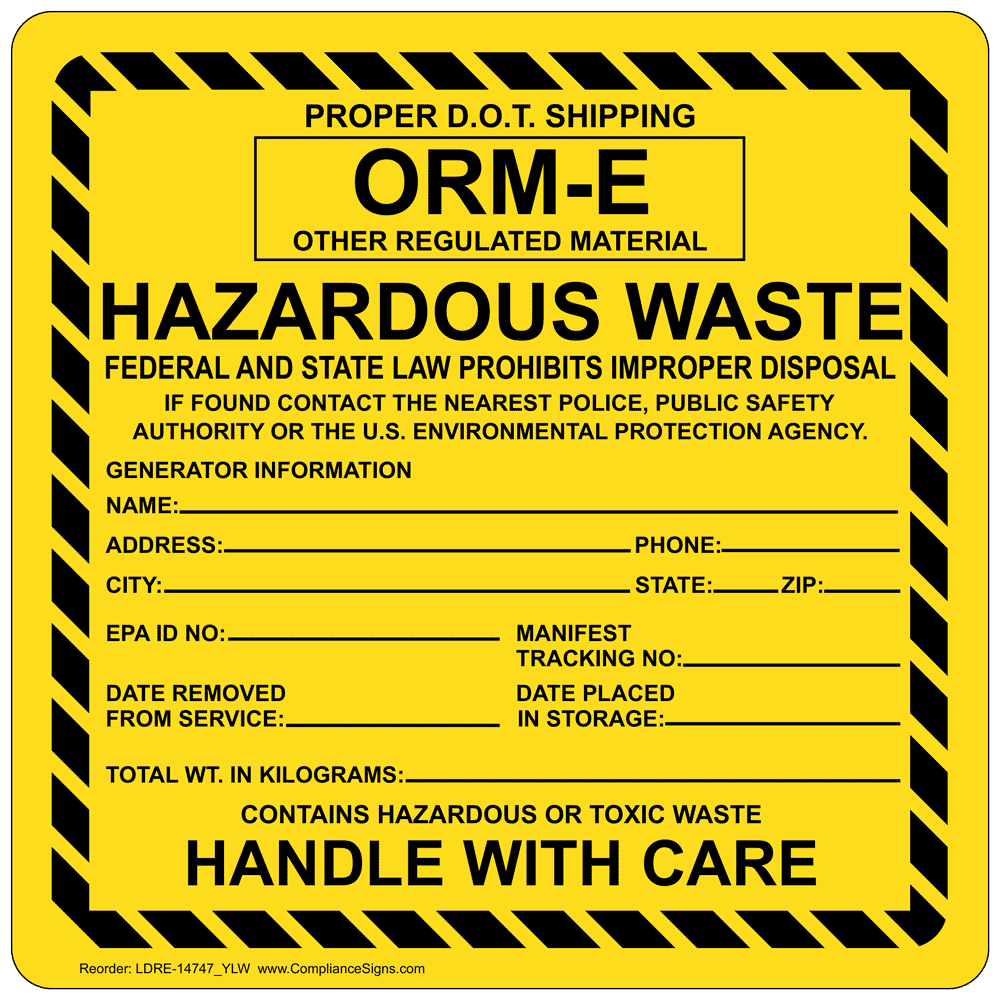 ORME RQ Hazardous Waste Federal Law Roll Label LDRE14748_YLW