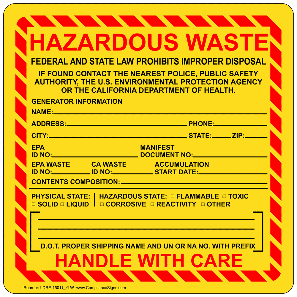 ORME RQ Hazardous Waste Federal Law Roll Label LDRE14755_YLW