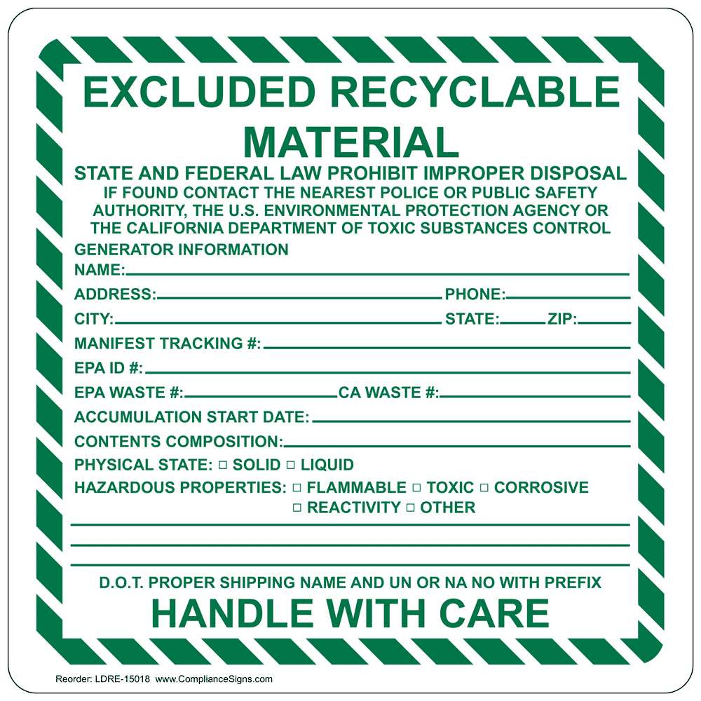 Excluded Recyclable Material State And Roll Label LDRE15018
