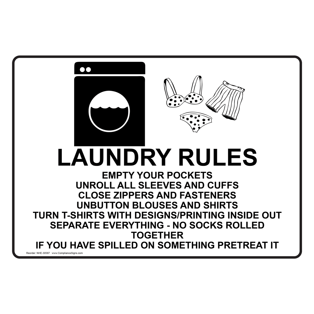 Laundry Rules Empty Your Pockets Sign With Symbol NHE30587