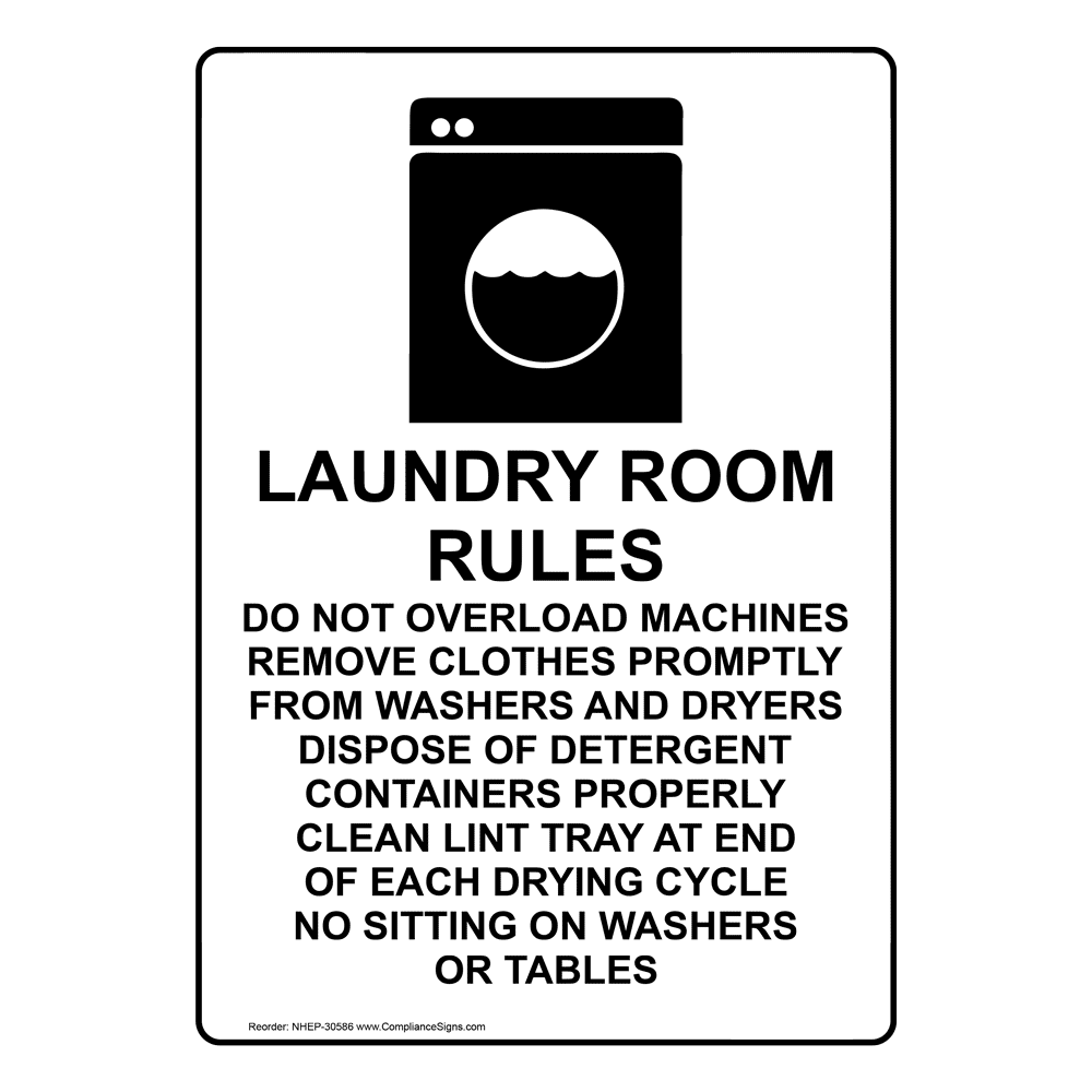 Portrait Laundry Room Rules Do Not Sign With Symbol NHEP30586