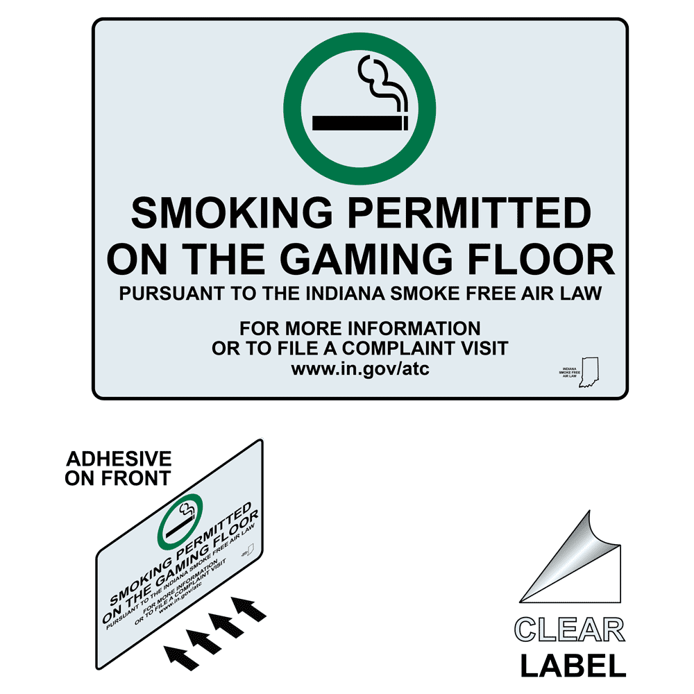 Indiana Smoking Permitted On Gaming Floor Label With Front Adhesive NHE-17311-Indiana-Reverse