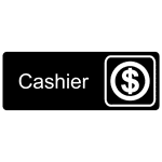 Cashier White on Black Engraved Sign EGRE-273-SYM-WHTonBLK Information