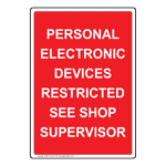 Portrait Personal Electronic Devices Restricted Sign NHEP-32128