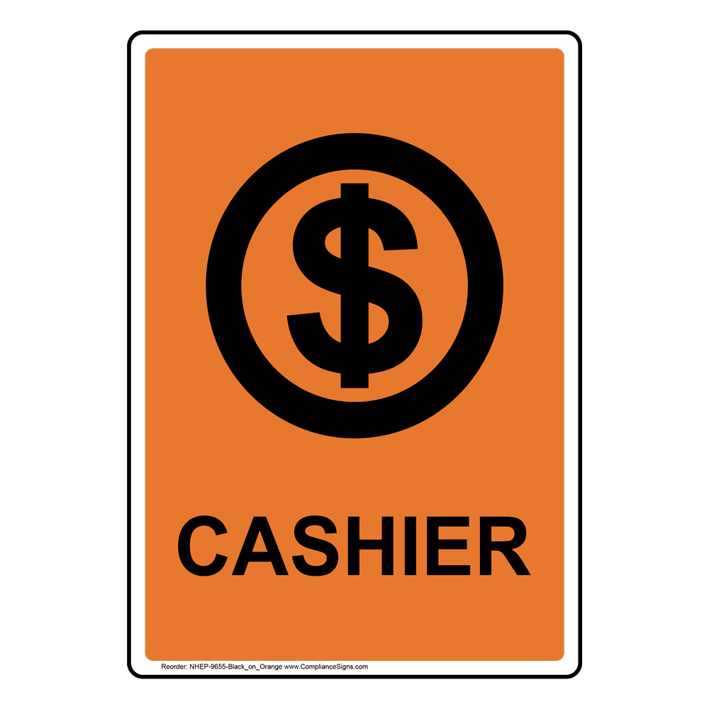 Portrait Cashier Sign With Symbol NHEP-9655-Black_on_Orange