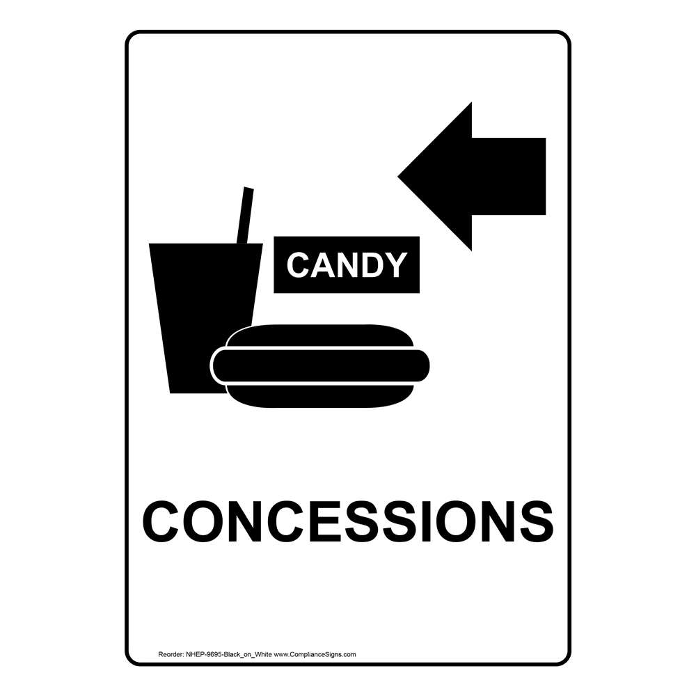 Portrait Concessions [Left Arrow] Sign With Symbol NHEP9695Black_on_White