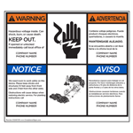 Custom Bilingual ANSI WARNING Hazardous voltage inside Label CS240155