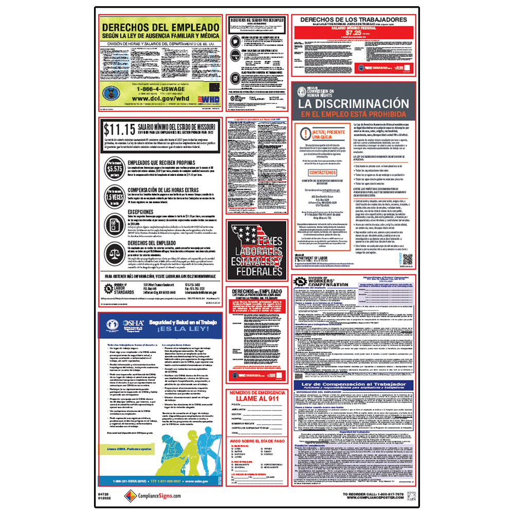 Labor Laws Poster - Missouri - Federal - OSHA - Spanish