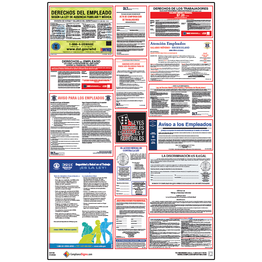 Labor Laws Poster - Rhode Island - Federal - OSHA - Spanish