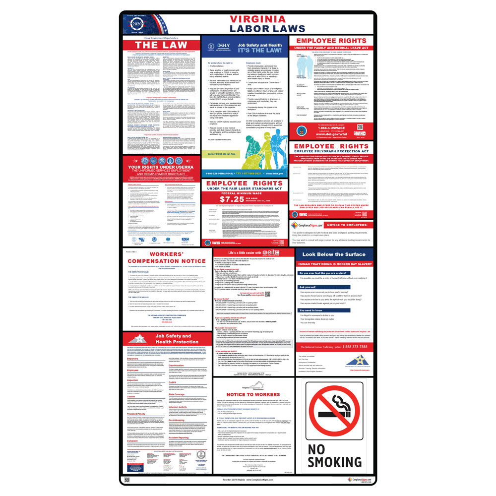 2020 Virginia Labor Law Poster with White Header LLP2-Virginia