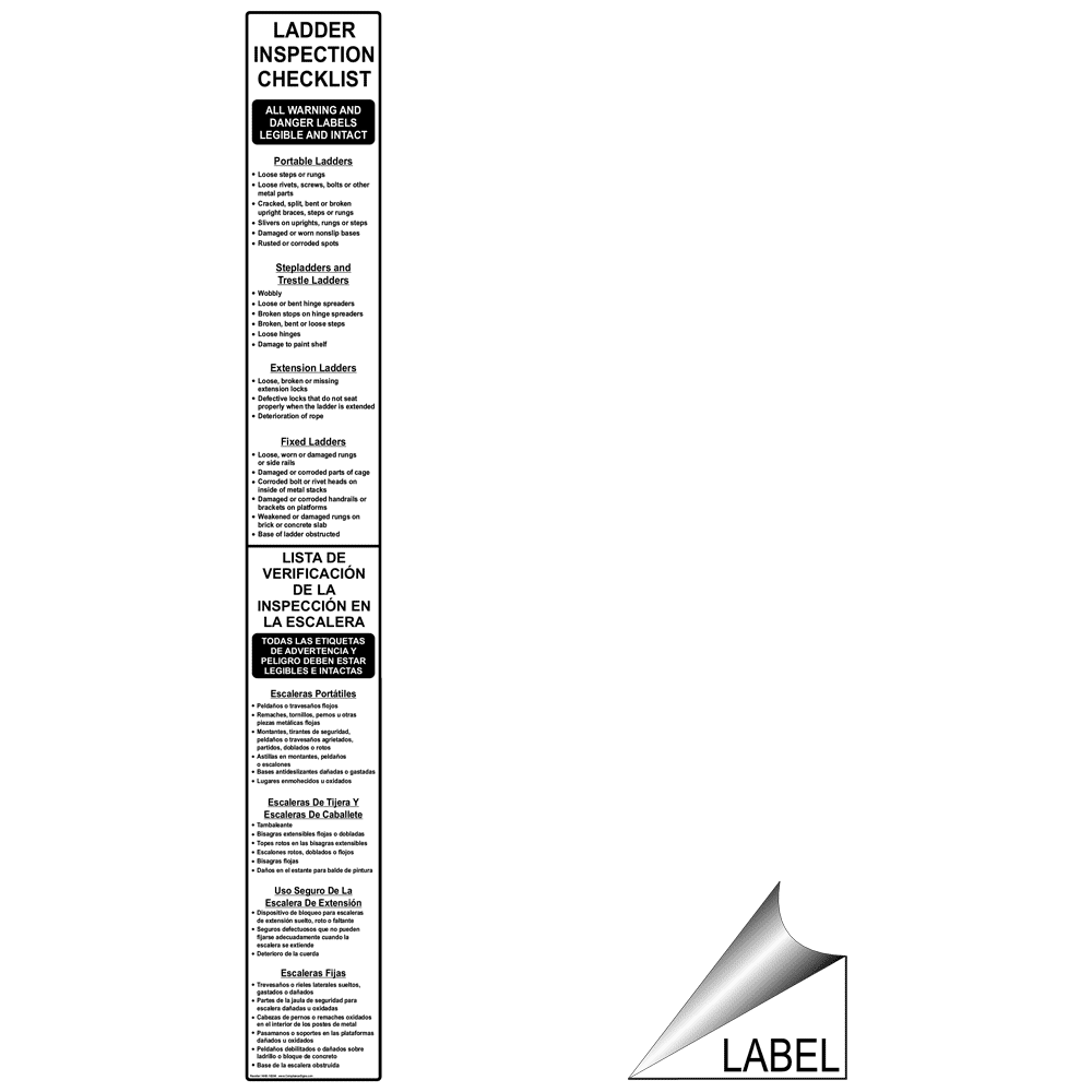 Ladder Inspection Checklist Bilingual Label NHB-16296