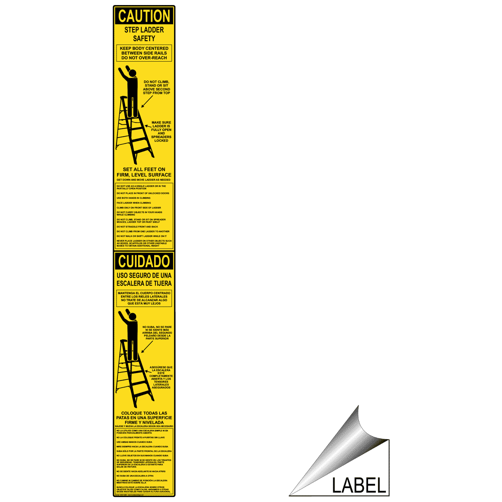 Step Ladder Safety Spanish Label With Symbol NHS16298