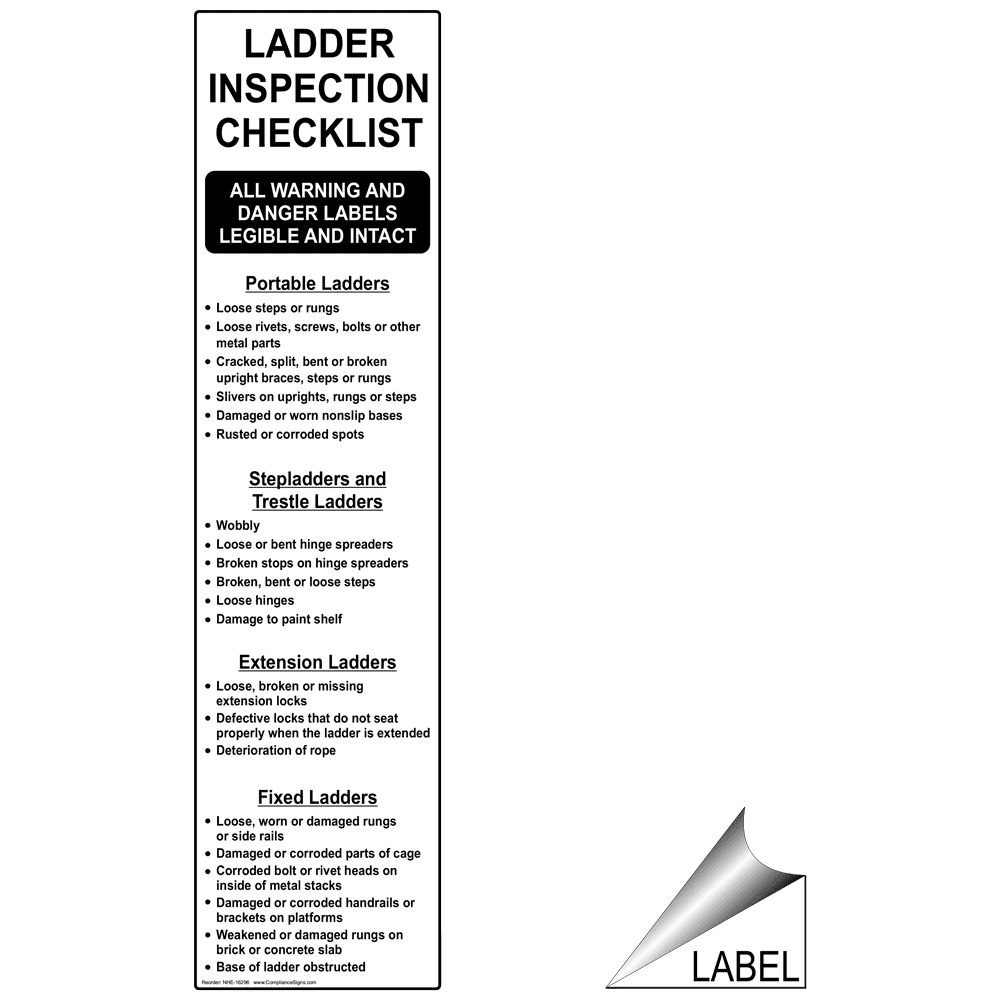 Ladder Inspection Checklist Label NHE 16296 Industrial Notices