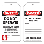 OSHA Danger Do Not Operate Or Remove This Tag Tag CS198854