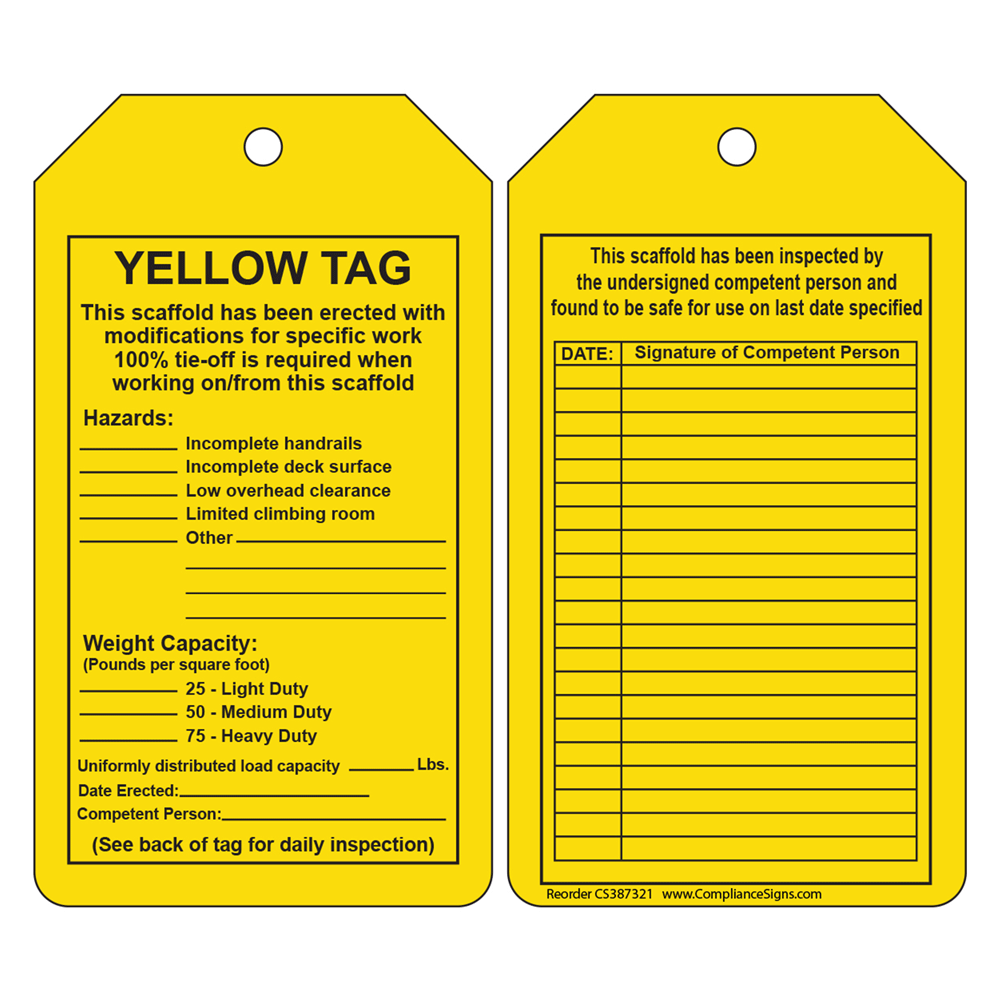 Green Scaffold Erected Fed/State Regulations Safety Tags