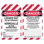 OSHA DANGER LOCKED OUT DO NOT OPERATE English + French Lockout Tag CS469906