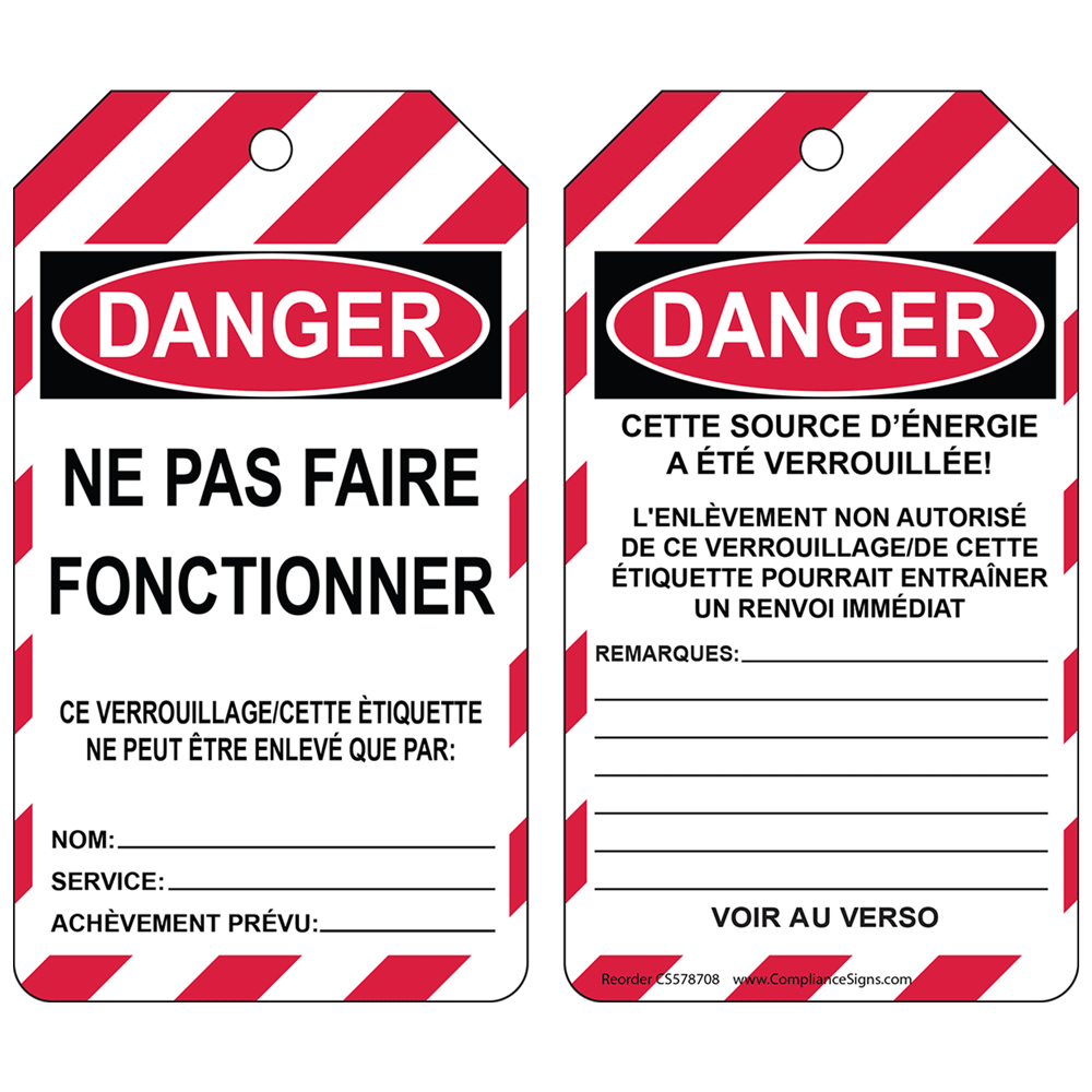 OSHA Danger Hors Service Remarques FR Lockout Tags