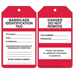 Barricade Identification Tag Danger Do Not Remove Barricade Tag CS962792